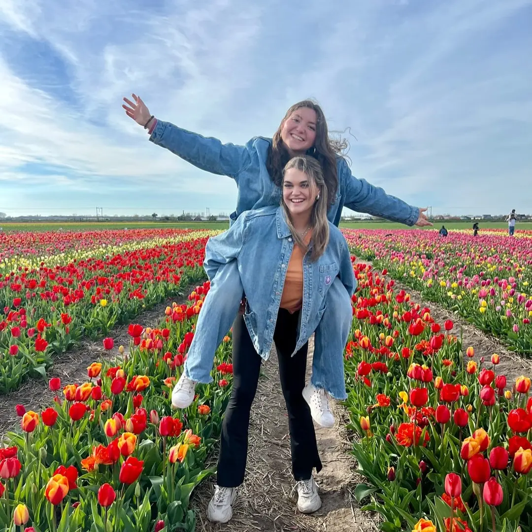 girls having fun at the tulip barn